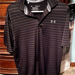 Medium Under Armour playoff Men's Black and gray Striped Polo Shirt
